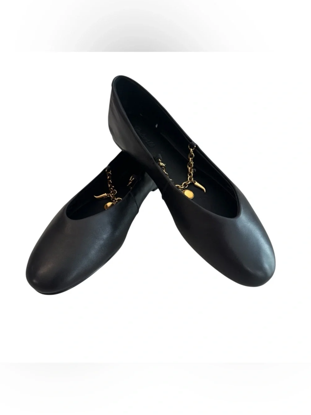 Madewell Womens Black Remy Mary Jane Leather Chain-Accent Ballet Flats Sz 9 NWOT